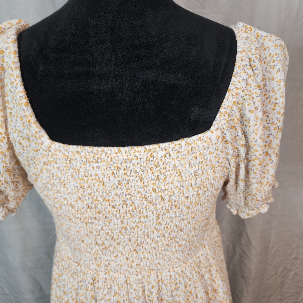 ALTAR'D STATE Size Small Yellow Ditsy Floral 100% Rayon Crinkle Babydoll Dress - Picture 9 of 13